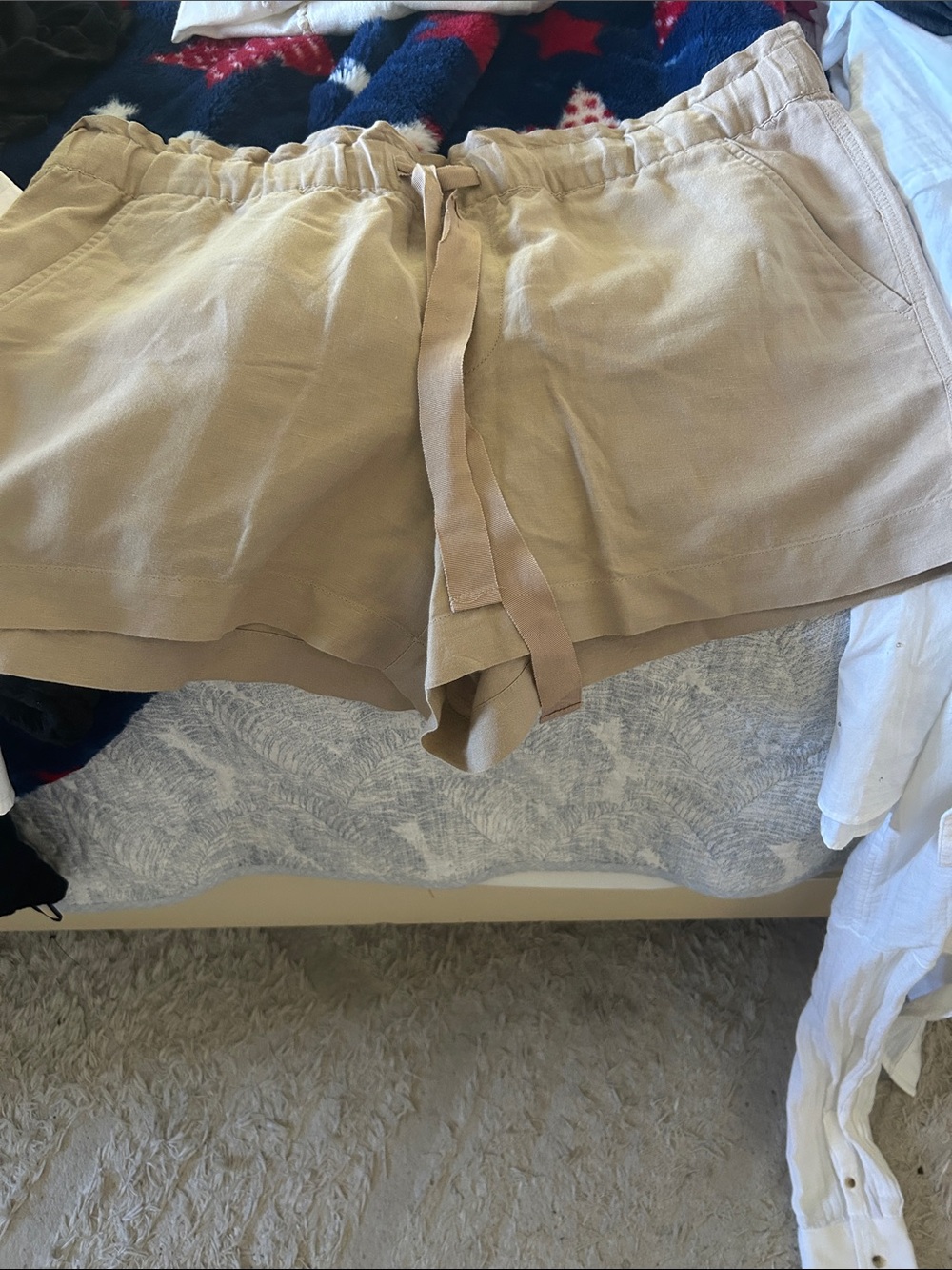 LOFT High-Waist Drawstring Shorts in Tan